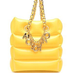 SOLD! Moschino Yellow Inflatable Pool Float Tote Bag Logo Charm Chain Designer